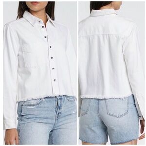 Revolve Pistola Hensley Raw-Edge Cropped Denim Jacket White